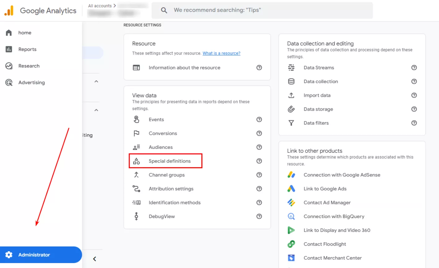go to Administrator > View data > Special definitions