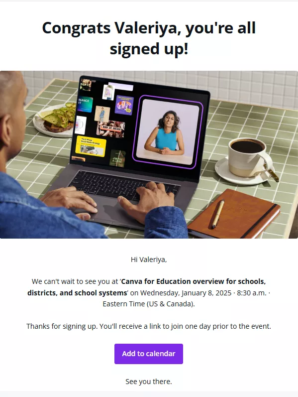 Event reminder emails