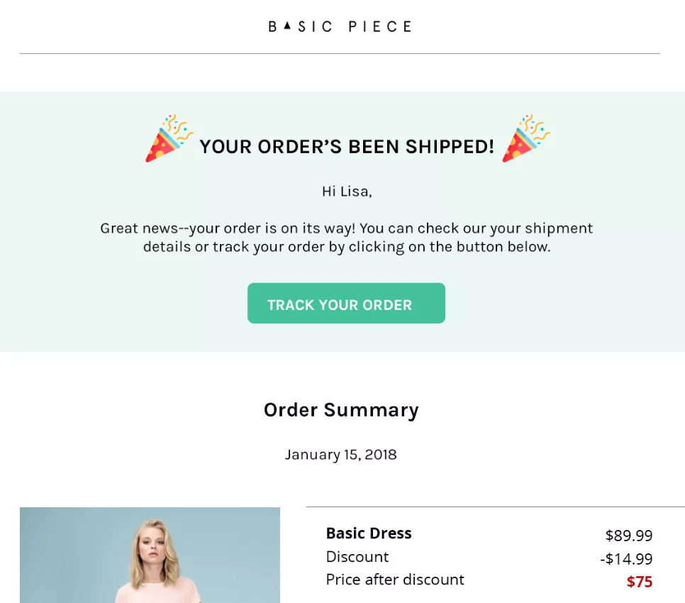 Shipping confirmation emails