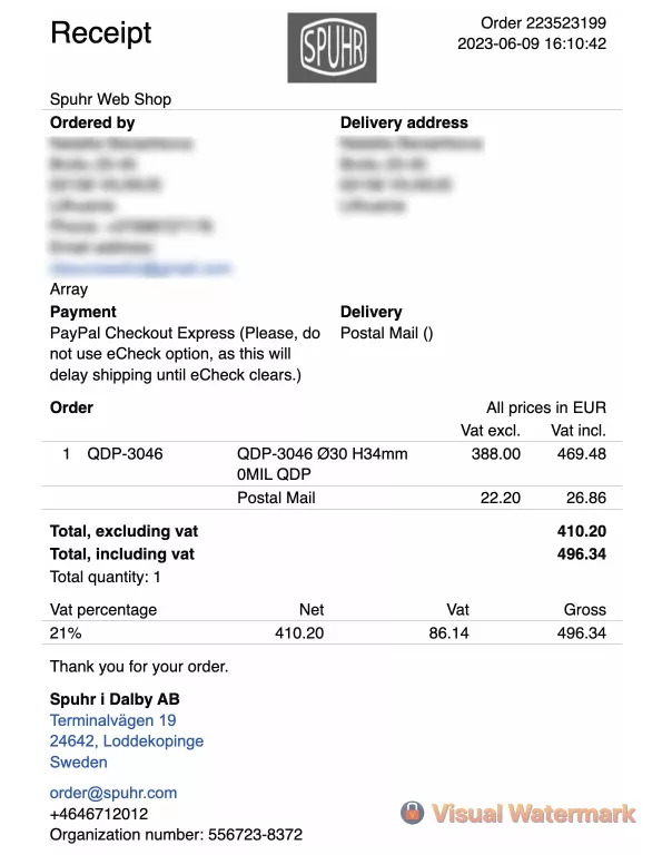 Purchase receipt emails