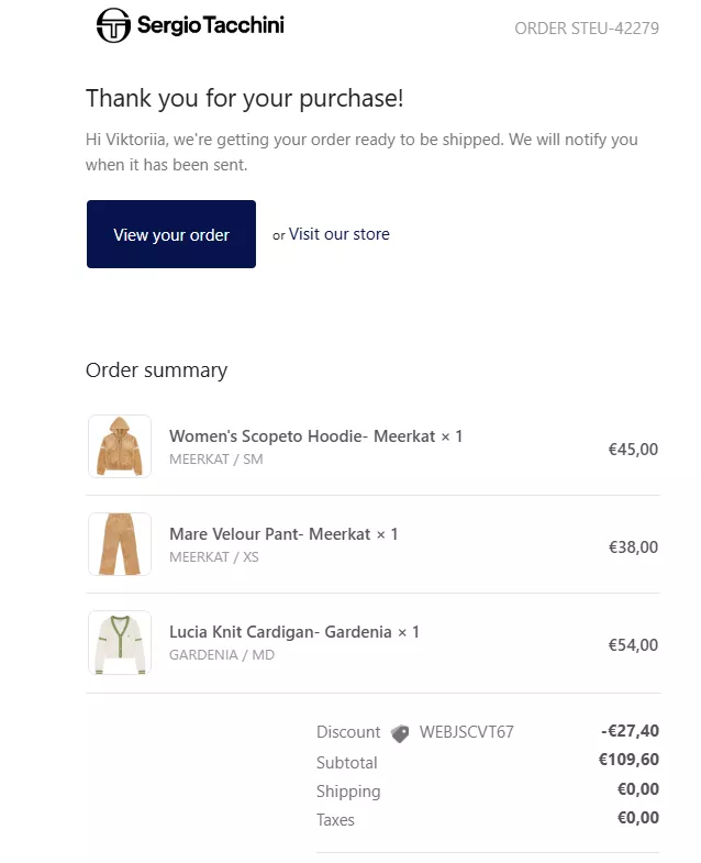 Order confirmation emails