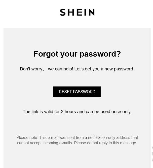 Password reset emails