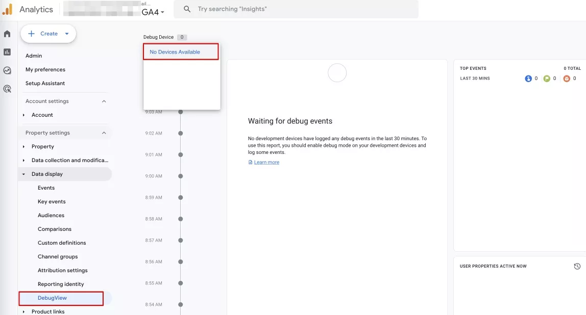 At the initial configuration stage, the list of devices and the report are empty.