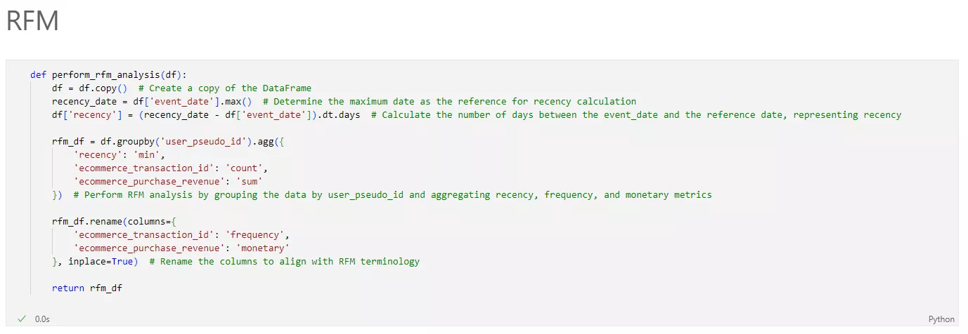 an example of code for performing RFM on collected data