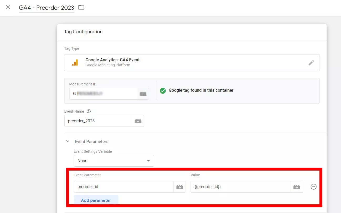 Below is an example of event settings with a custom dimension