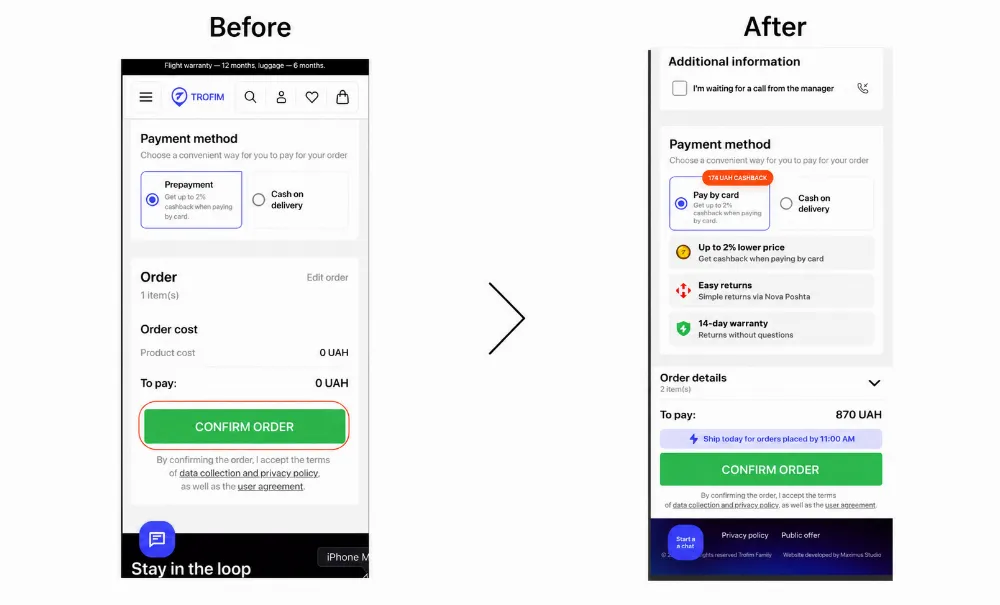 Checkout UX optimization case