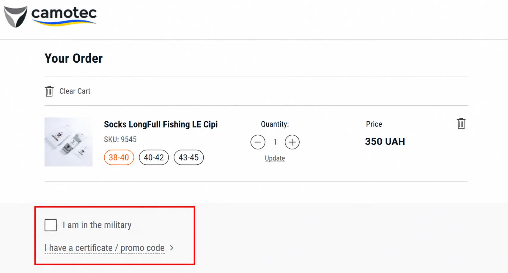 Checkout: Military Discount