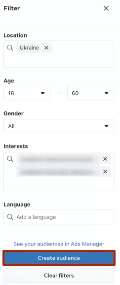 Click Create Audience at the bottom of the filter menu to quickly save it.