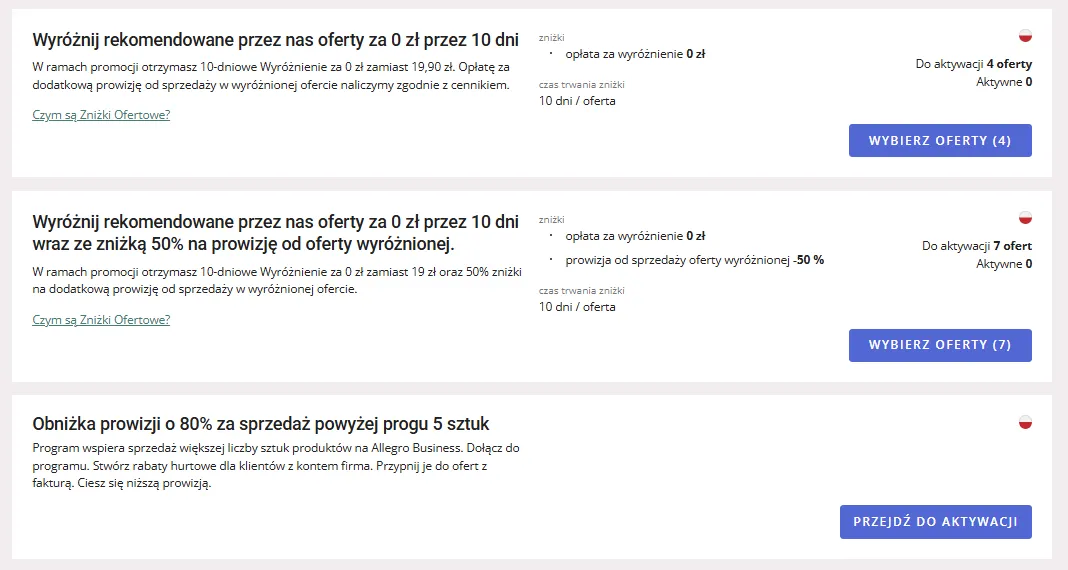 Recommended marketing activities for Allegro.pl sellers example