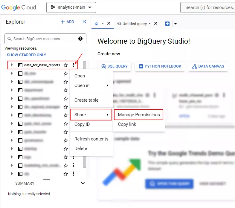 Далее выберите More options — Share — Manage Permissions.