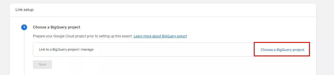 Для этого нажмите Choose a BigQuery project.
