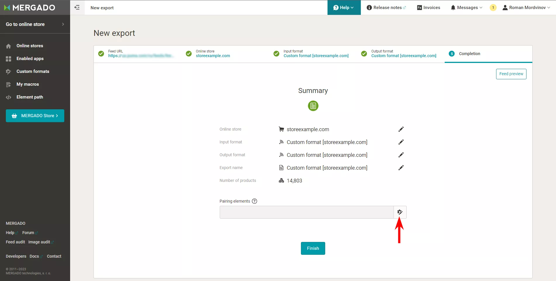 Click the gear button to the right to customize the pairing elements