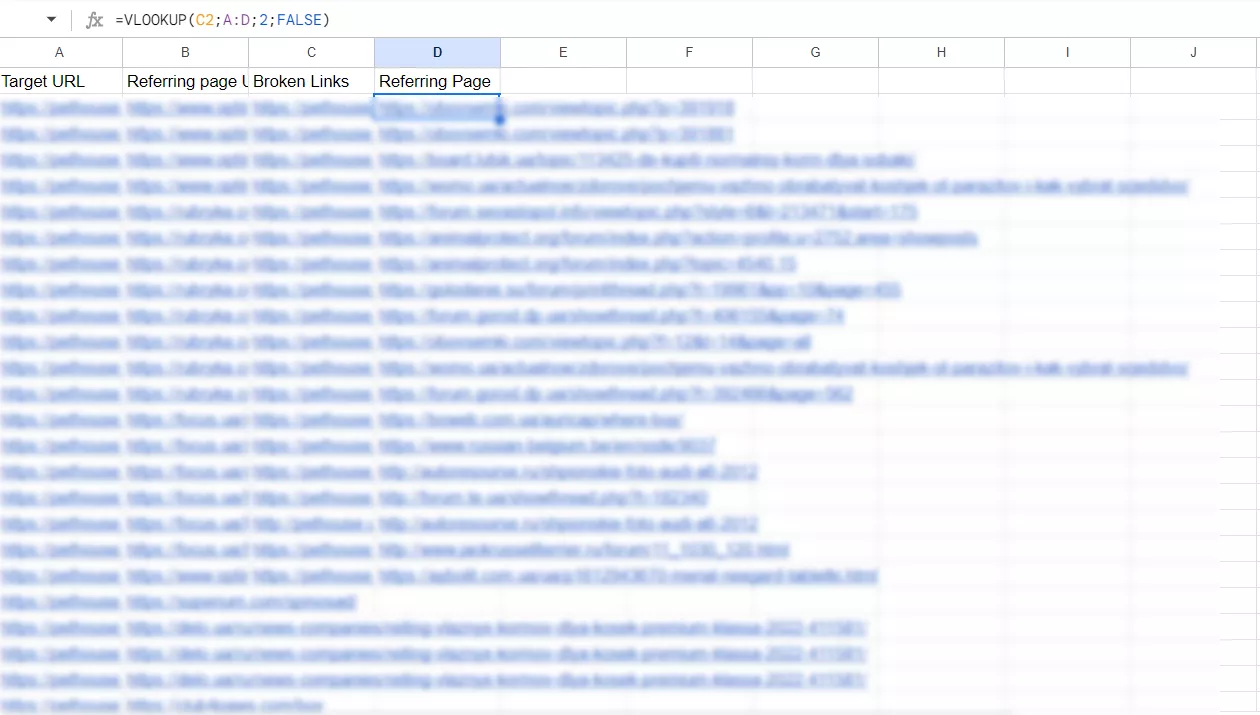 Upload/copy the list of pages with errors. In the table, use the VLOOKUP formula to determine which external pages have broken links
