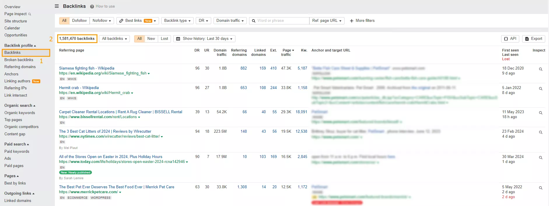 Then, in the same section, open the <b>Backlinks </b>report to see the number of links from other sites