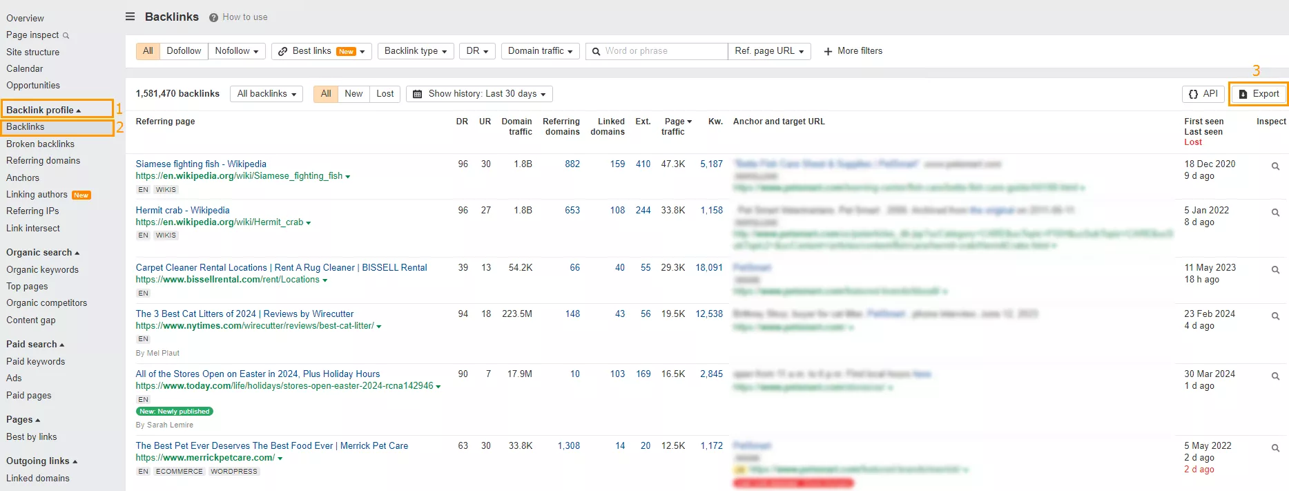 Go to <b>Ahrefs > Backlink Profile</b> > <b>Backlinks </b>section and upload the report