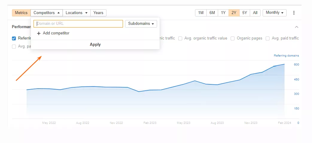 Add the selected domains to the competitors list. A maximum of 10 competitors is allowed