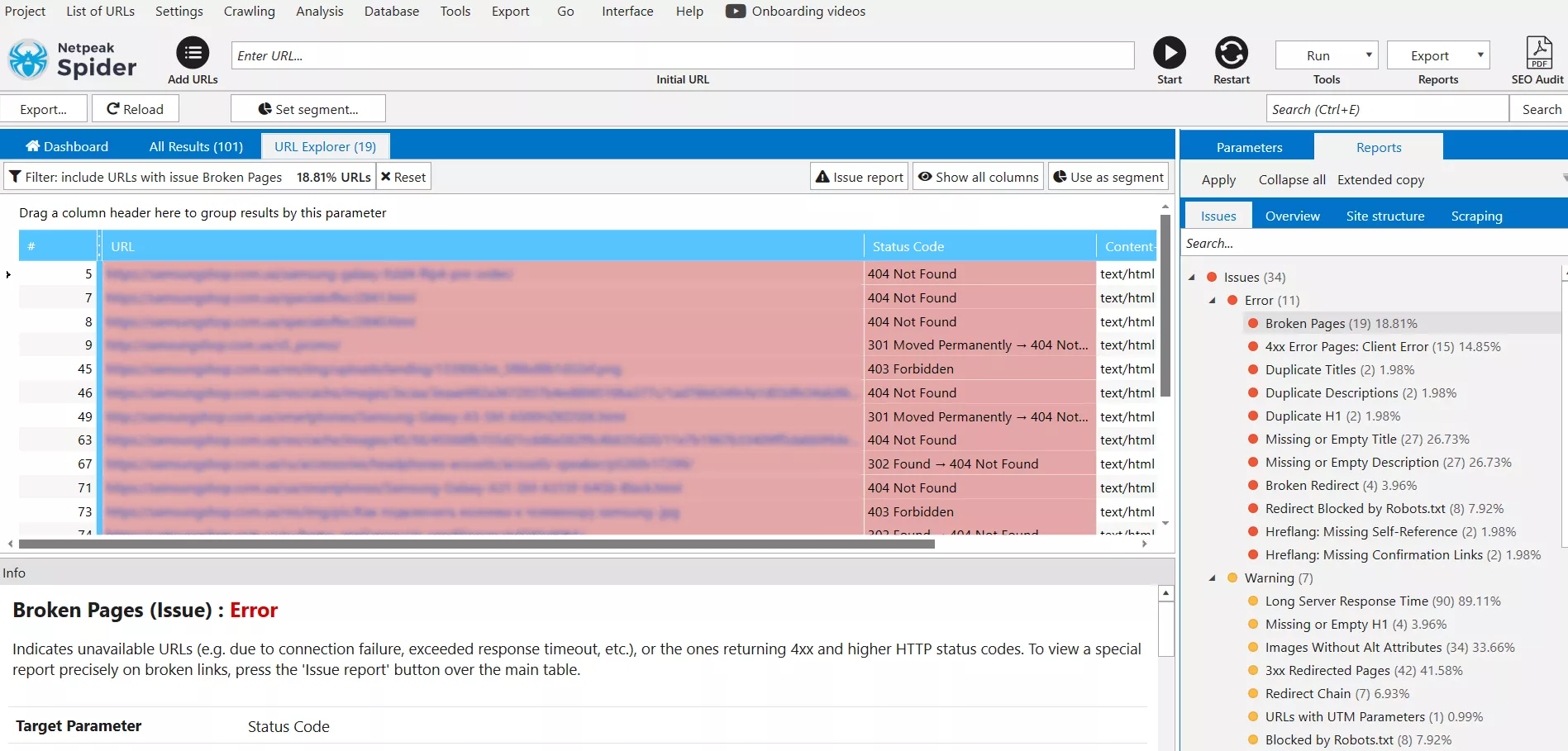 Use the Netpeak Spider multifunctional tool to determine which of your competitor’s target pages are broken or non-existent