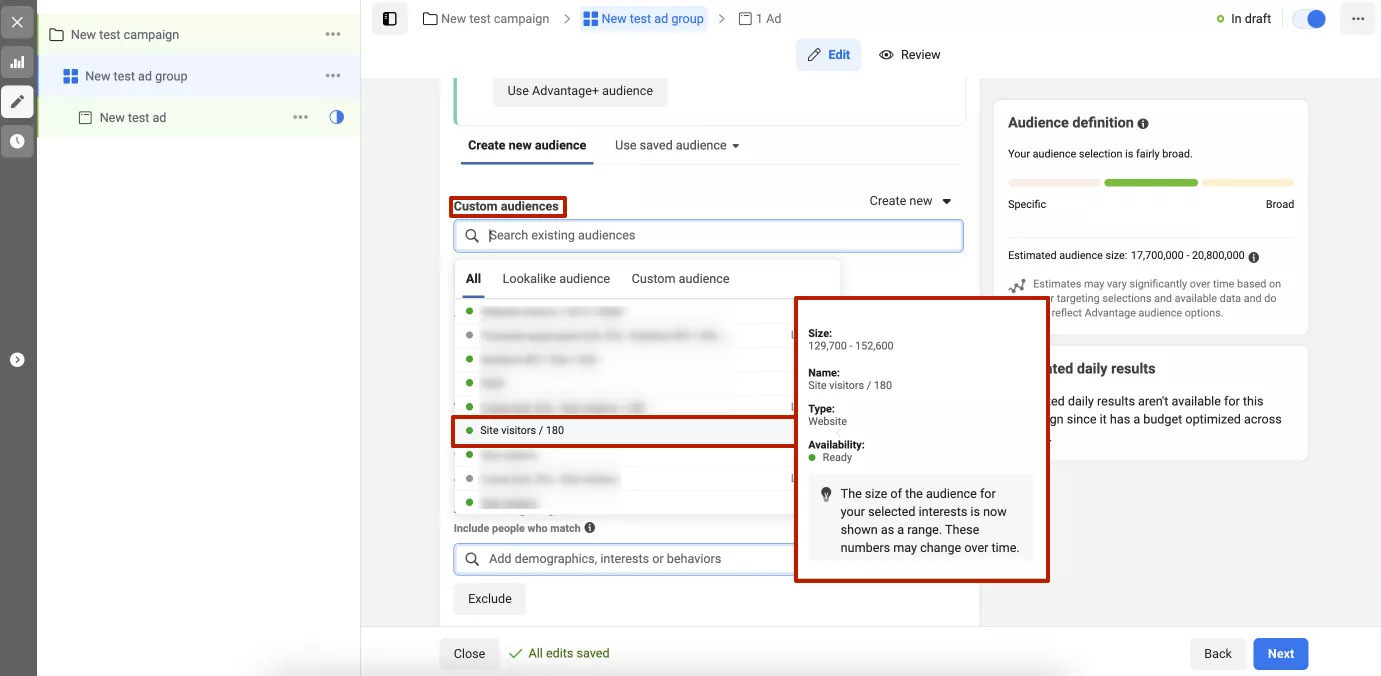 Hover over them to see key information, such as size, name, type, and availability.