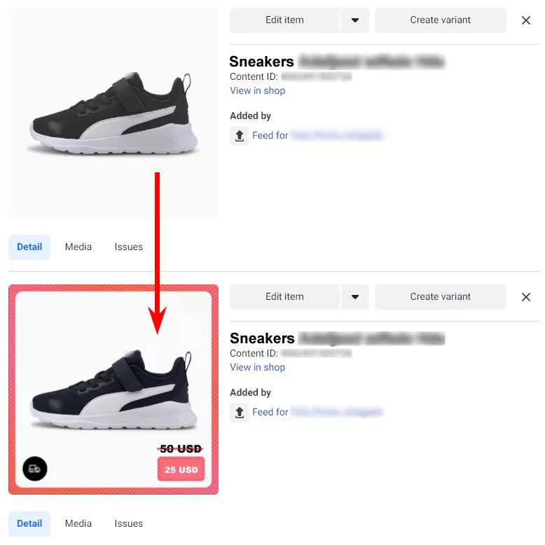 Upload to the service feed with products for Facebook