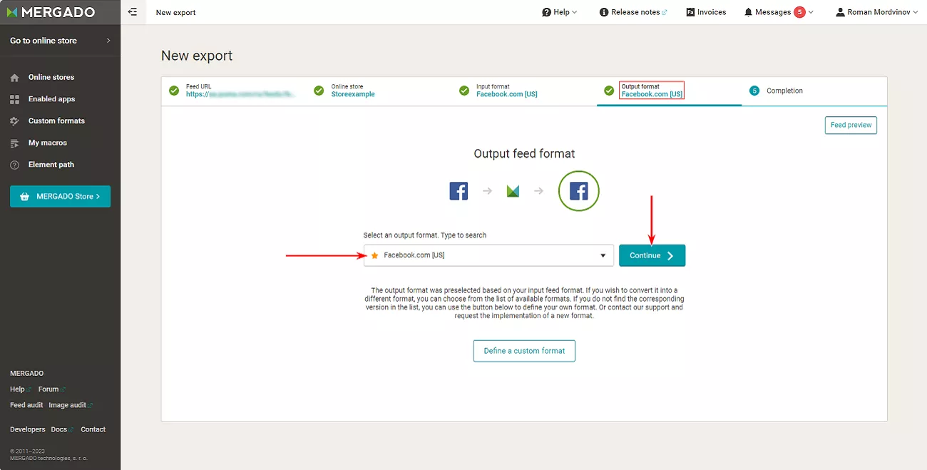 Again, select the format for Facebook