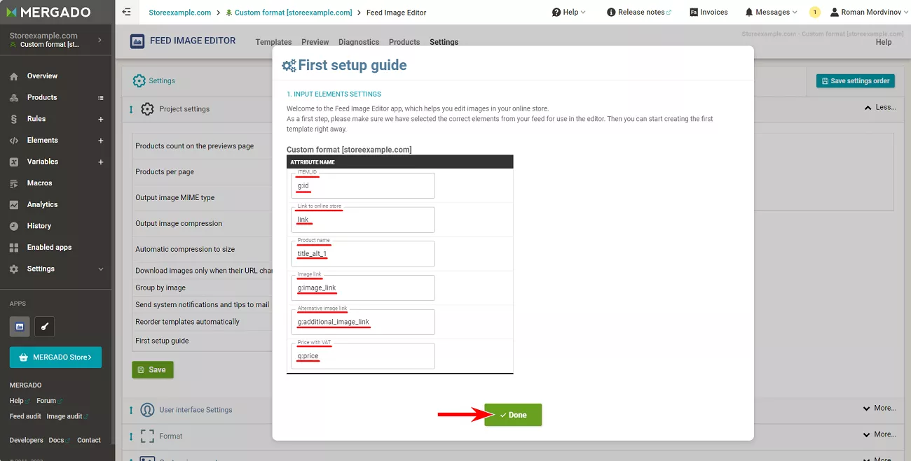 In the new menu, fill in all the fields and press Done
