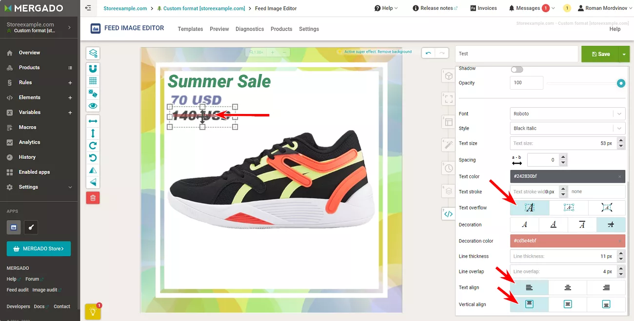 When placing a text item from a feed, remember that it is dynamic