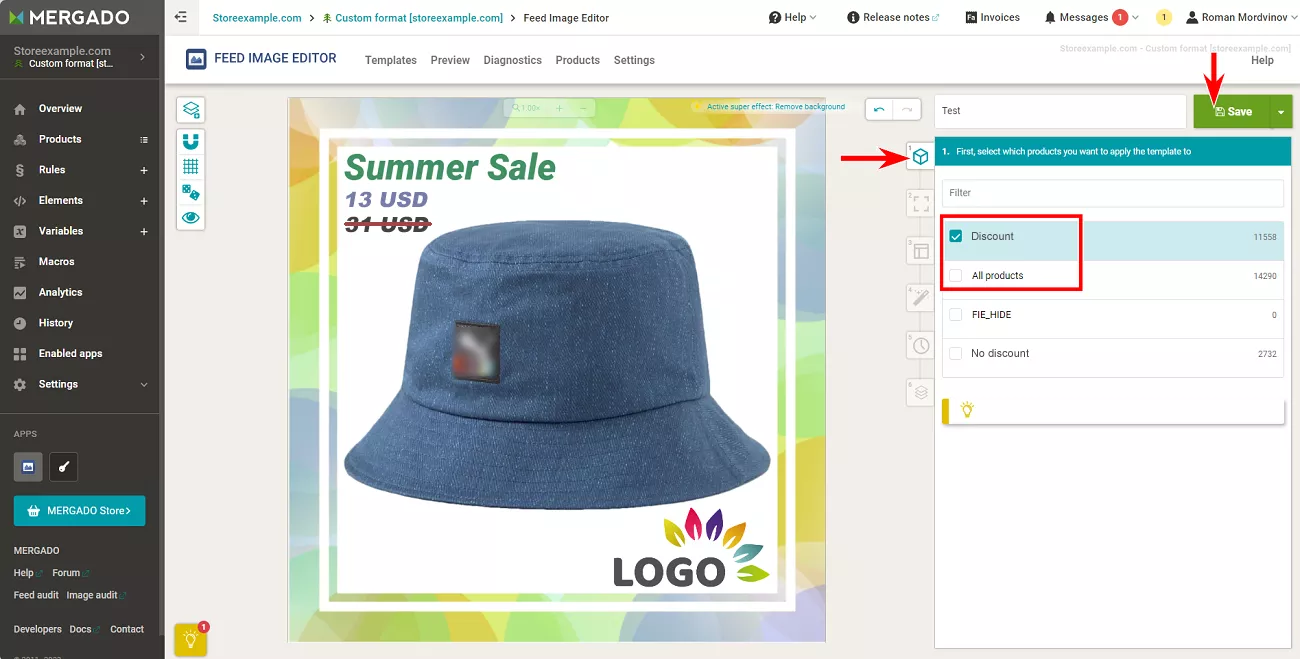 To apply the template to a specific product group, go to its settings and select the appropriate group in the first menu item on the right