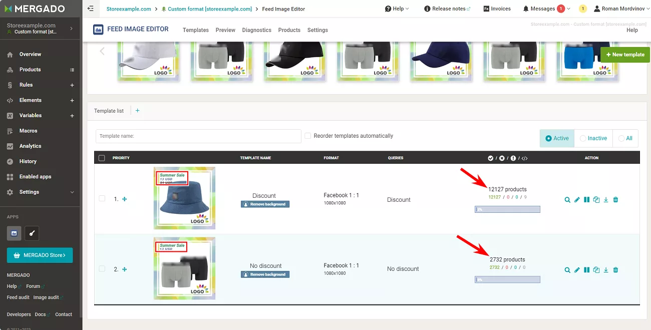 As a result, you'll have two templates that apply to different product groups. One shows the promotional price, and the other does not