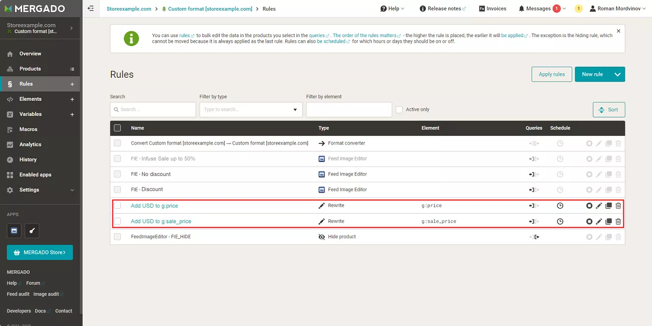 Then click Create, and do the same for the g:sale_price element