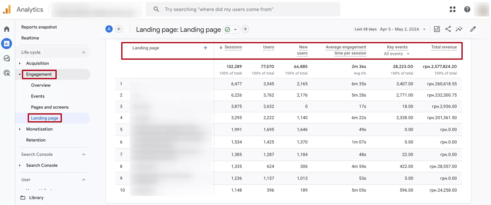 Landing pages