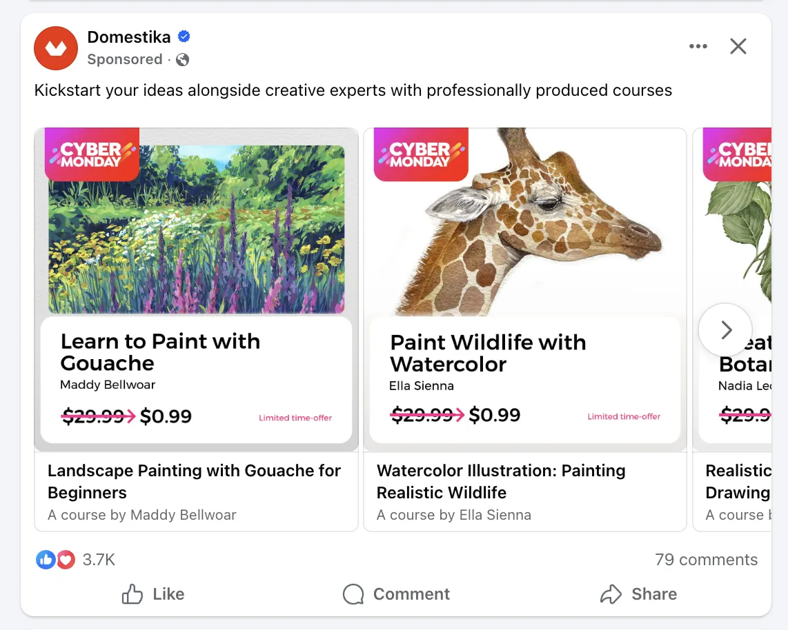 Facebook ad algorithm example