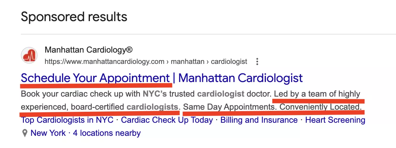 A good healthcare online ad example