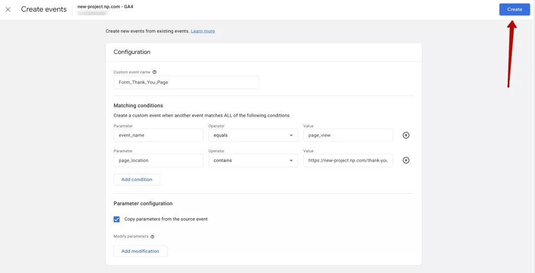 Finally, click <b>Create</b>, and the event is created