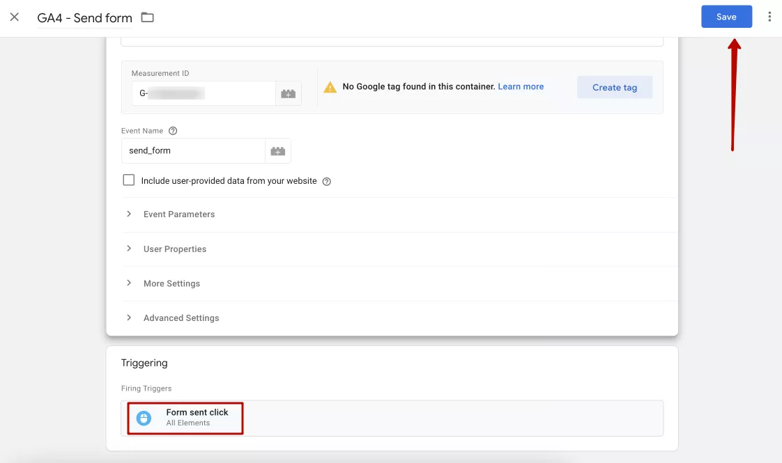 Scroll down, set the preconfigured trigger, and click <b>Save </b>in the top right corner