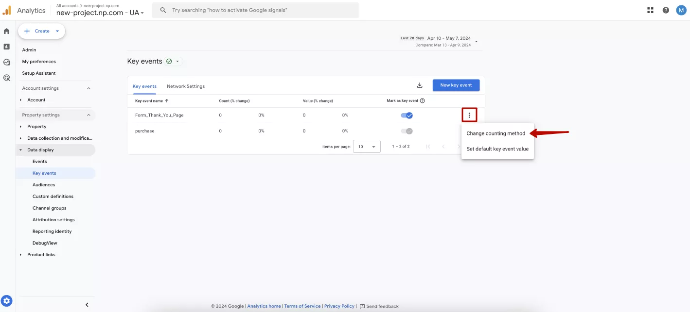 You can also click on change counting method in the created event