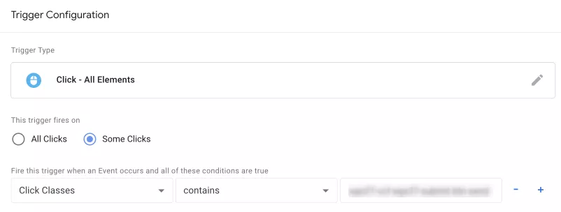 In this case, the trigger settings for the click class will look as follows