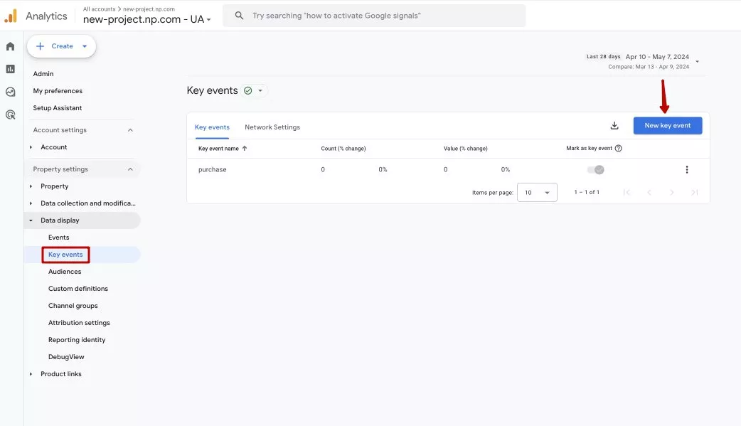 Another option is to do this directly in the Key events section. Click <b>Data display </b>–<b> Key events </b>–<b> New key event</b>
