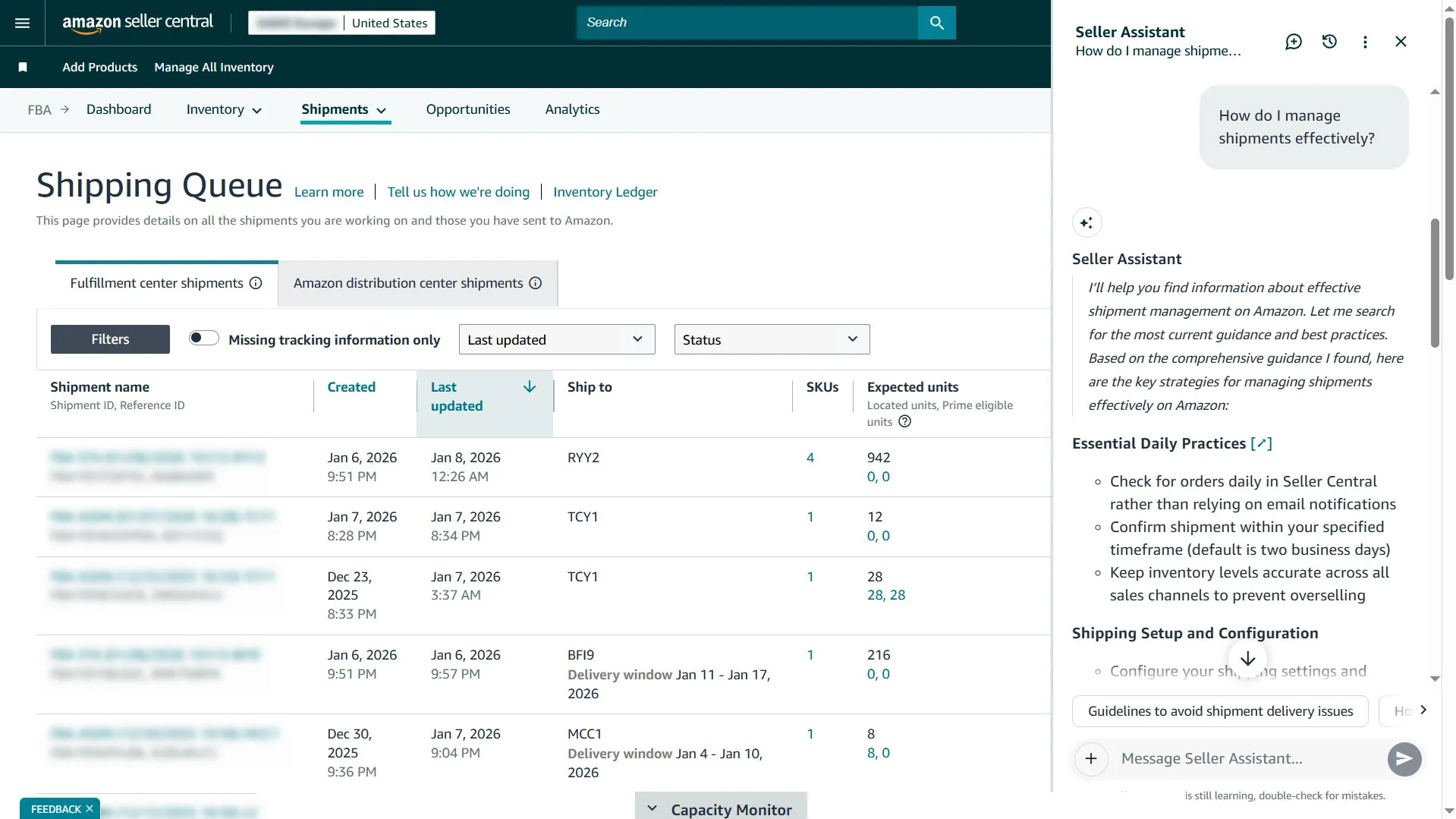 Managing shipments to Amazon warehouses (FBA)