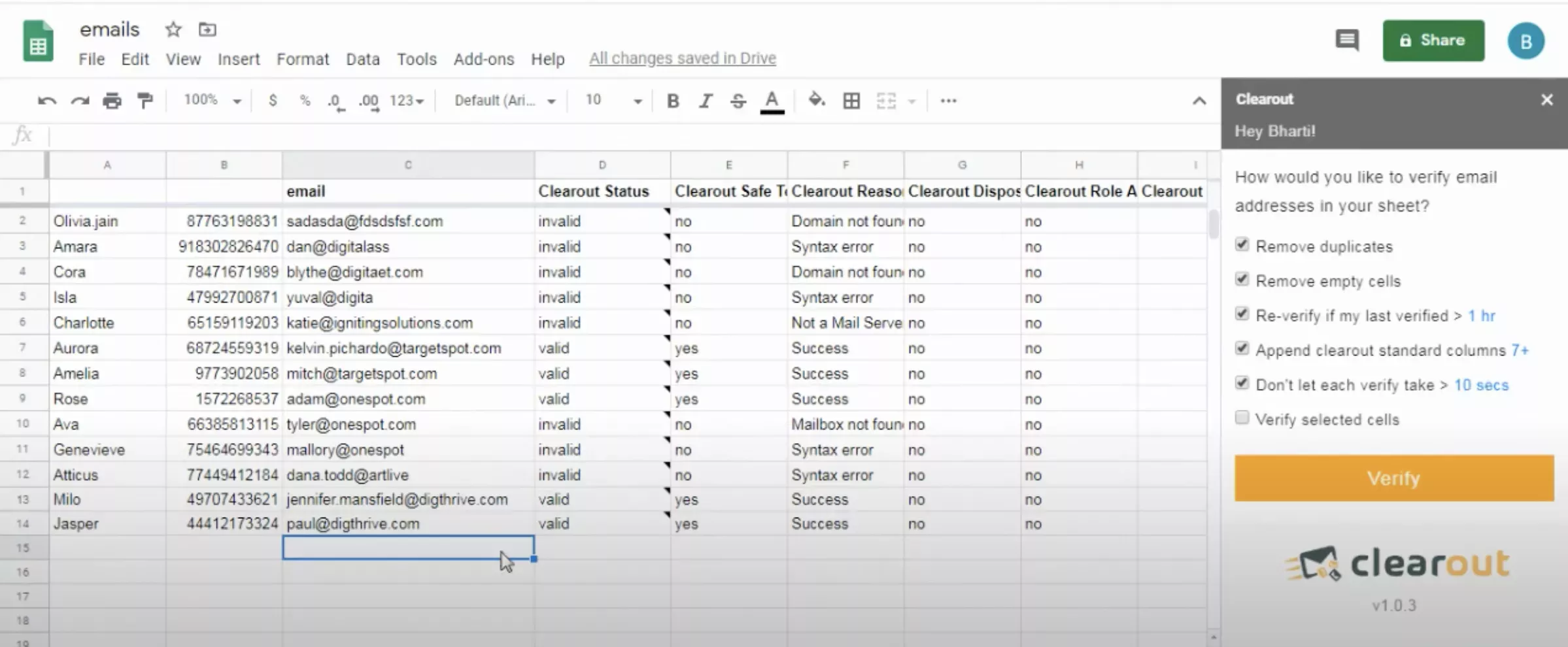 Clearout for Google Sheets