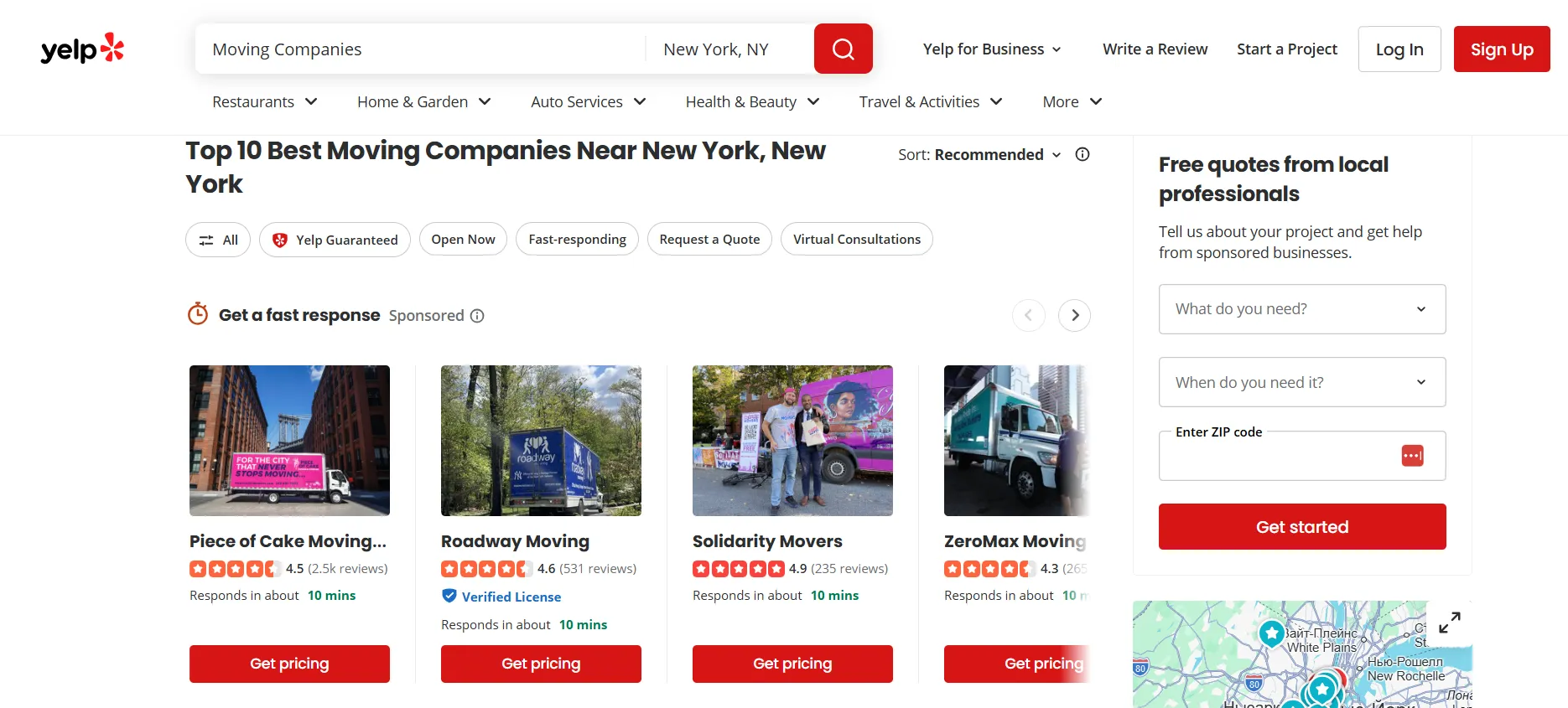 Yelp Moving Company Presence