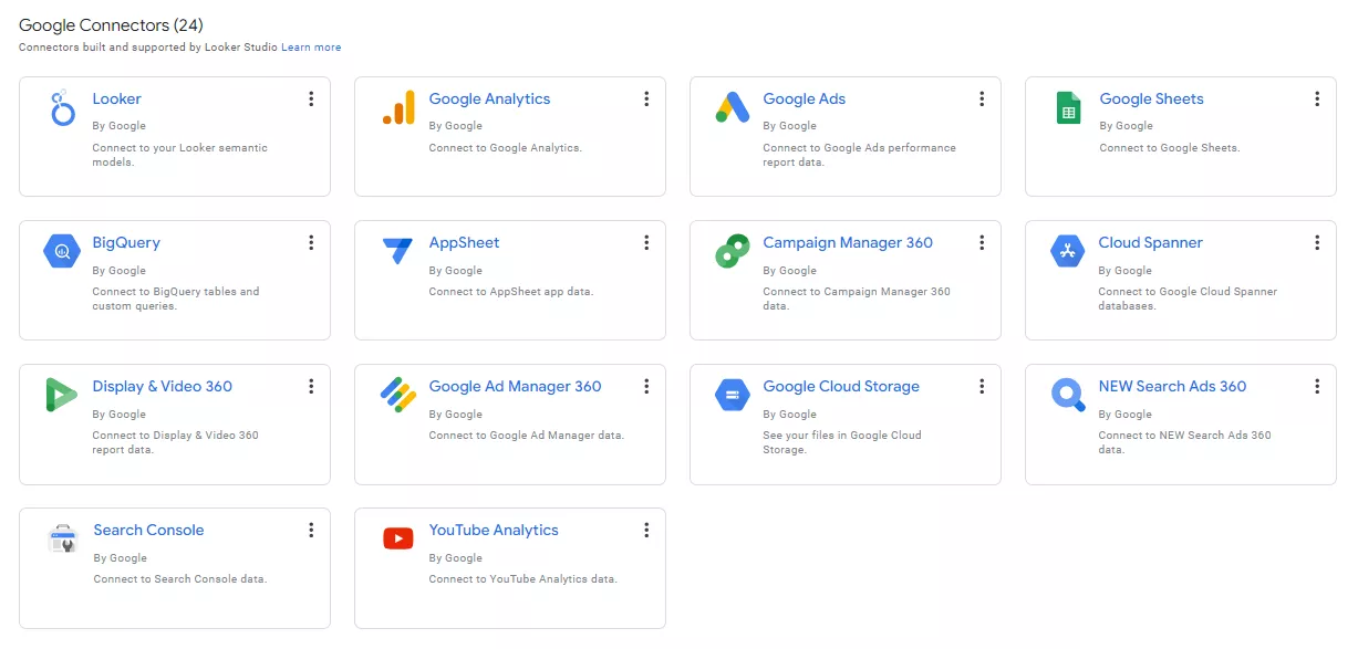 The tool provides built-in support for Google Analytics, Google Ads, Google Tables, and other Google services