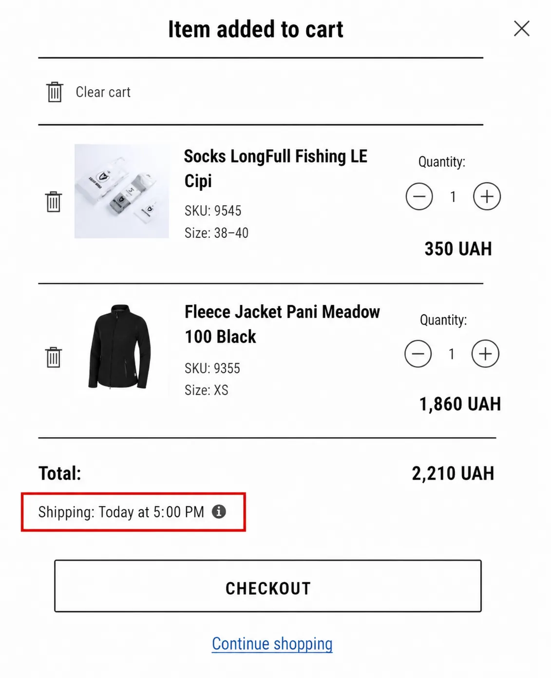 Shopping Cart: Added Expected Shipping Date