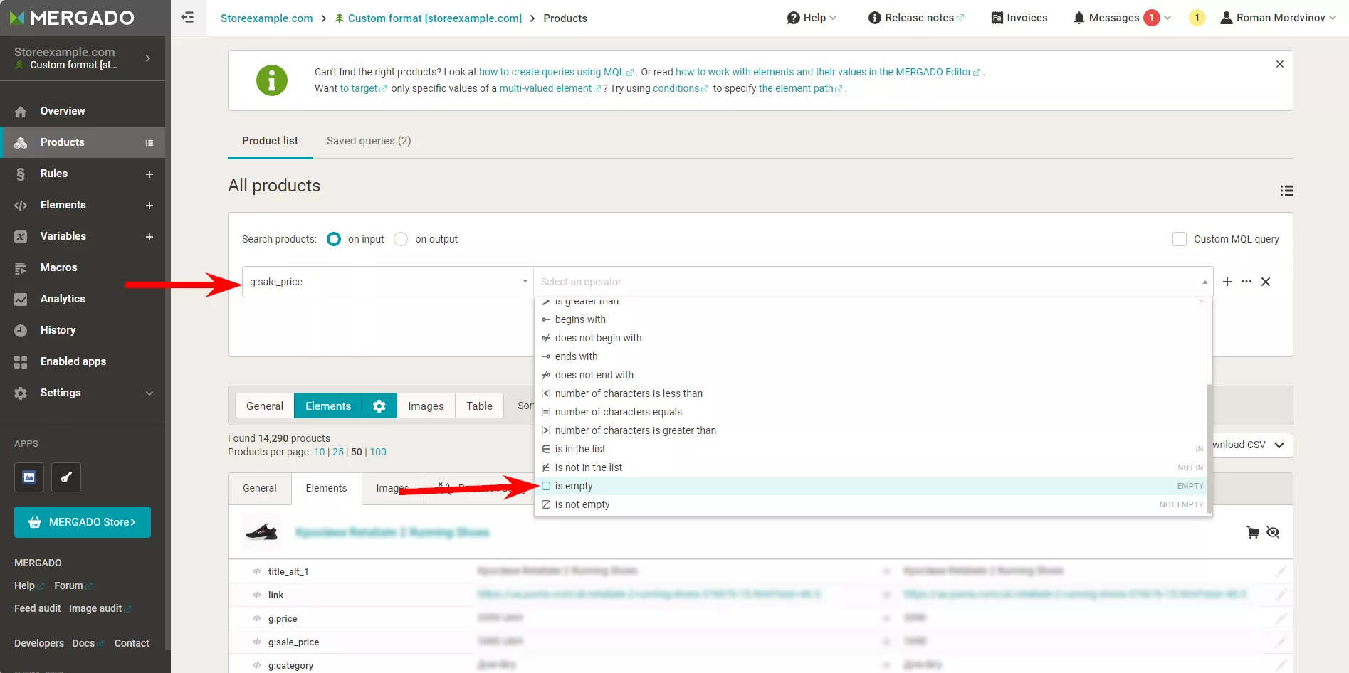 Add the is the empty operator and click Search