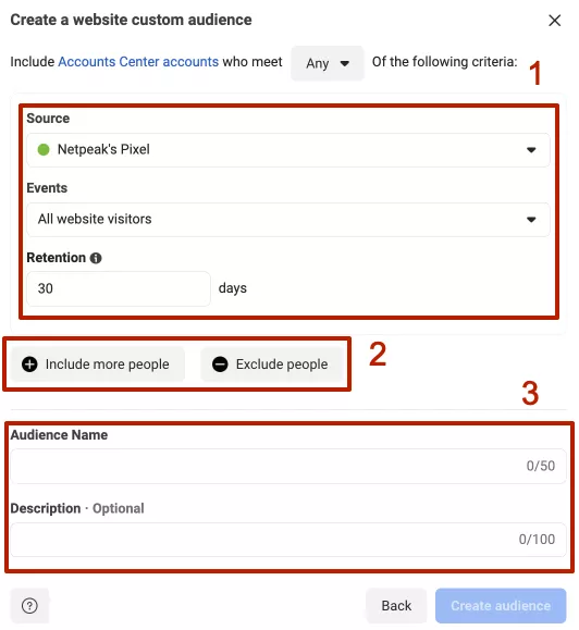 The second (2) is adding a parameter or adding an exception parameter. The third (3) is the identifier of the new audience.