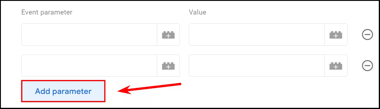 To add a new action parameter, click Add parameter when setting up a tag in GTM