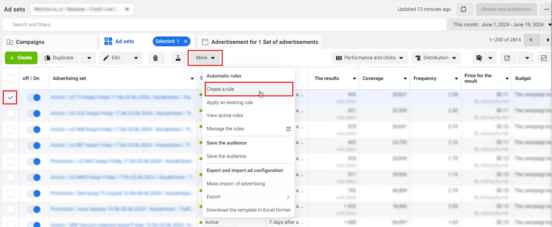 To do this, go to Ads Manager - Ads Manager - Ads - Automatic rules - Create a rule.