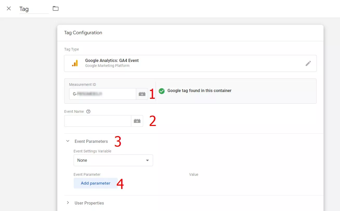 To do this, open the Event Parameters section and click Add parameter