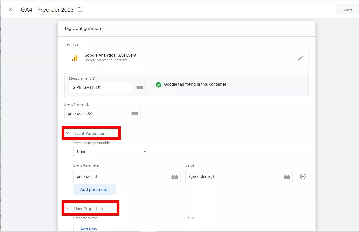 To set up an event-based custom dimension, use Event Parameters, and for user-based custom dimensions, use User Properties.