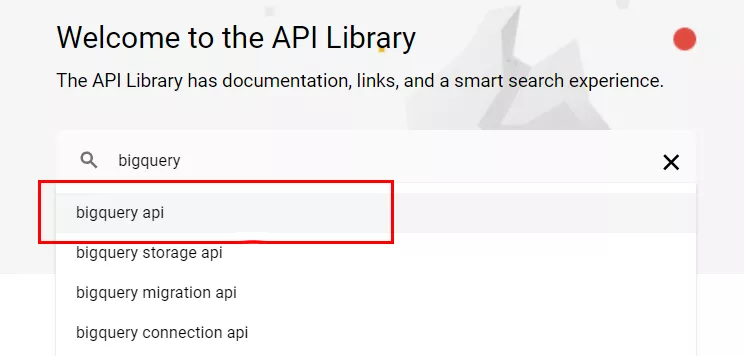 В открывшемся окне в поиске введите «bigquery api»